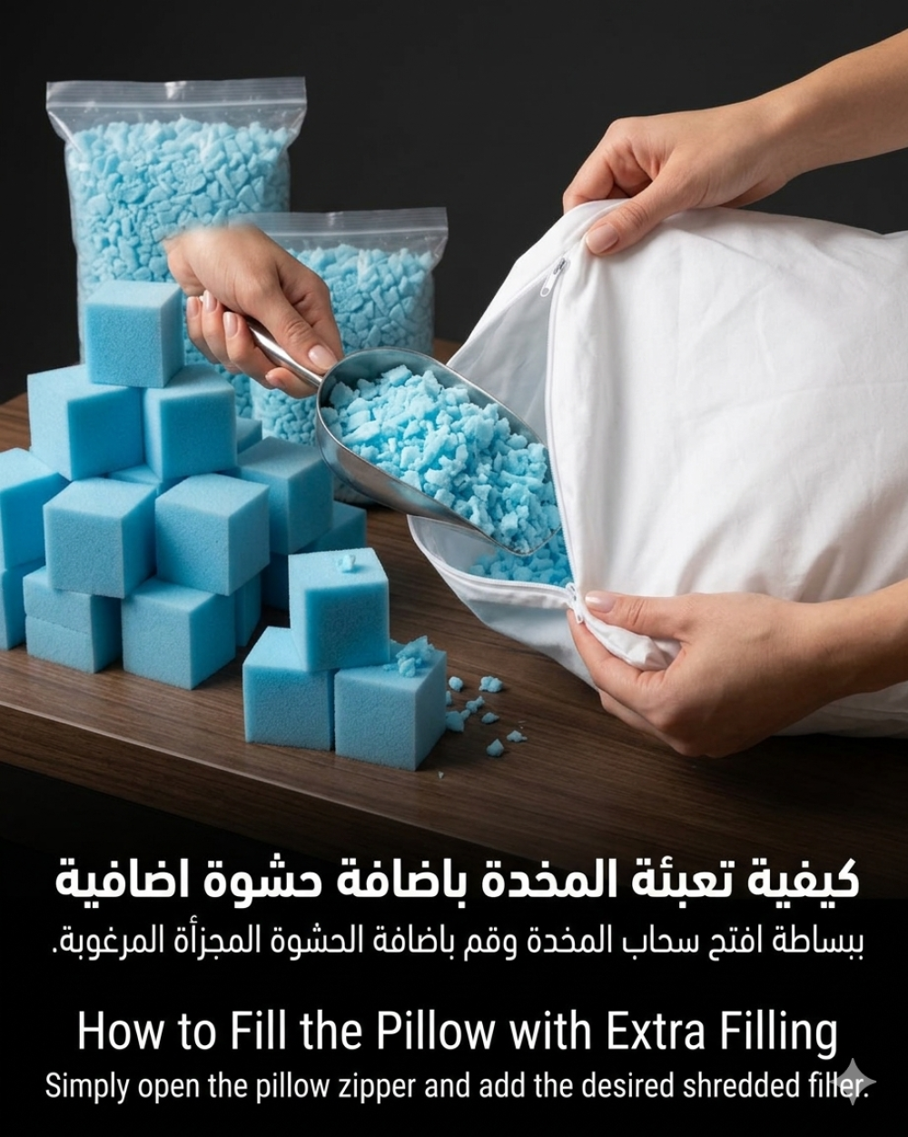 حشوة إضافية ميموري فوم كول جل مجزأة لمخدة الميموري فوم المجزأة (غُنوة) 